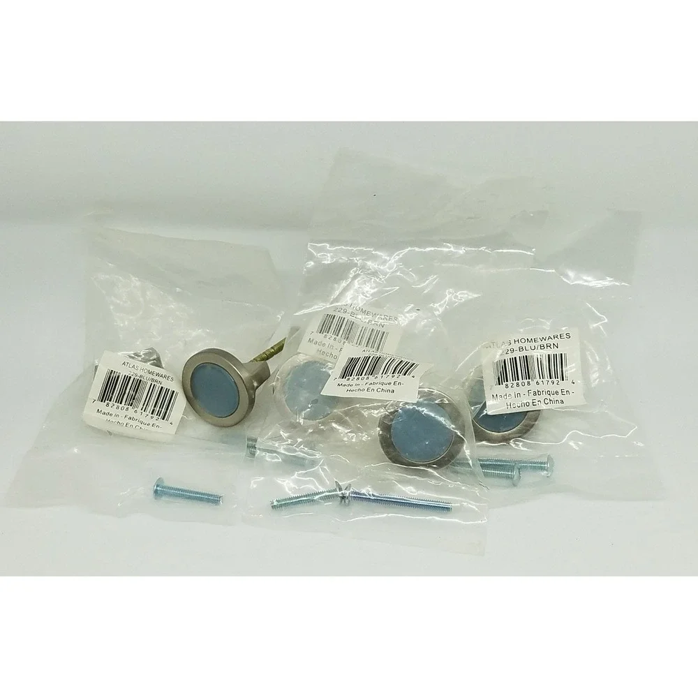 Set of 5 Atlas Homewares 229-BLU/BRN Blue Round Door Knob, Brushed Nickel